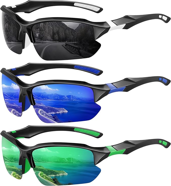 XVXV Polarized Sports Sunglasses for Men - UV Protection Half Frame Sun Glasses for Running Fishing