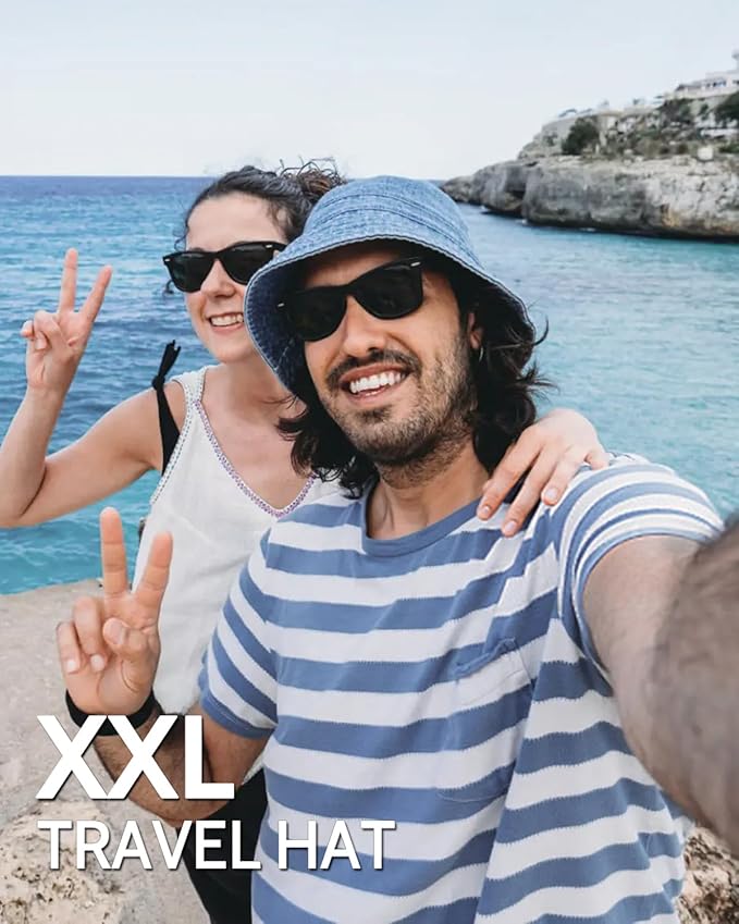 Zylioo XXL XL L M Denim Bucket Sun Hat,Oversized Jean Fisherman Hats,Adjustable Packable Summer Travel Hats