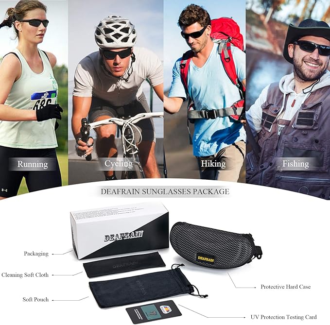 DEAFRAIN Polarized Sports Sunglasses for Men Women Driving Fishing Cycling Running UV Protection