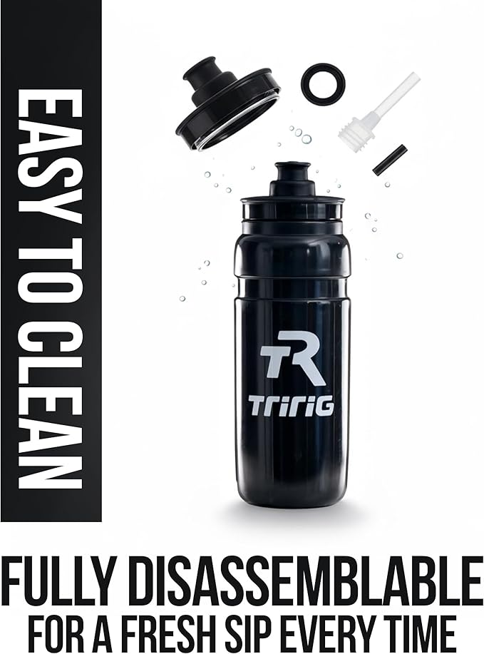 TRIRIG TR Cycling Water Bottles 32 Oz Black Featuring a Watergate Lid for Easy, Leak Proof Access - Fits Standard Bike Cages for Triathlon Bikes, Gym & Outdoor Lightweight Sports Water Bottle