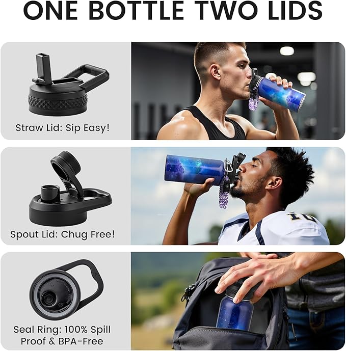 32oz Insulated Water Bottle, Triple Wall Vacuum Stainless Steel Water Bottles - Keeps Cold 48H, Reusable Metal water flask Jug for Gym, Sports, Camping, Hiking,Travel, Aurora-Purple