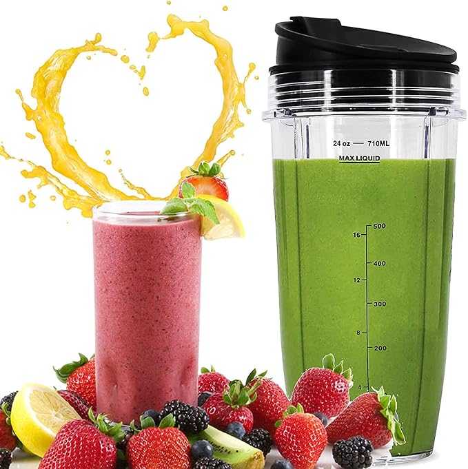 24 oz Blender Cups with Sip & Seal Lid, 2-Pack – Compatible Replacement for Personal Blenders – BPA-Free, Leak-Proof, Portable Smoothie Shake Travel Bottles