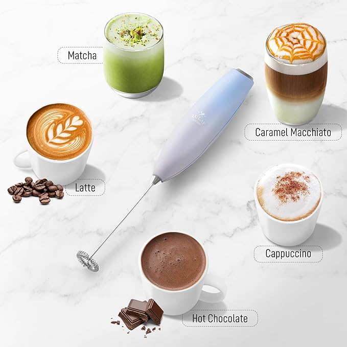 Zulay Kitchen Handheld Milk Frother with Duracell AA Batteries – Ultra Fast Electric Mixer & Foam Maker, Easy-Clean Drink Mixer for Coffee & More