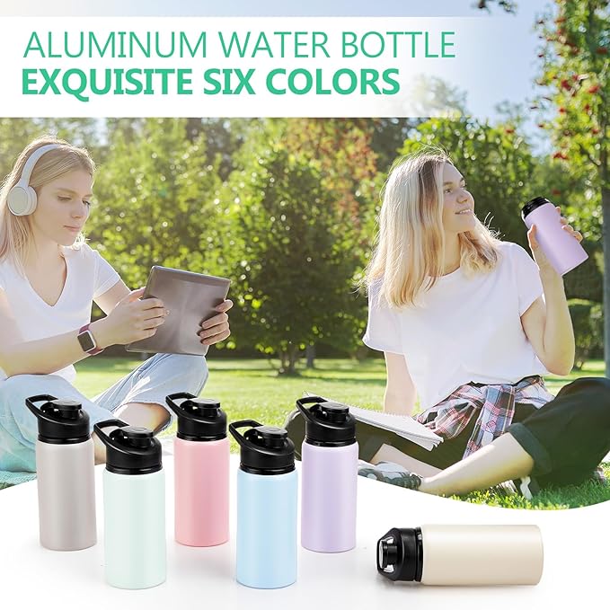 Domensi 6 Pack Aluminum Water Bottle Bulk Reusable Water Bottle, Lightweight Easy Carry Leakproof with Snap Lid Travel Bottles, for Gym Outdoor Sports Cycling Camping Fishing (17oz,Morandi Colors)