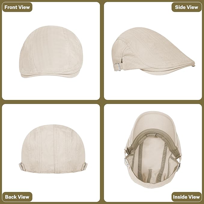 Men's Newsboy Caps 100% Cotton Newsies Flat Hats for Men Adjustable Irish Cabbie Gatsby Hats Ivy Cap for Driving Golf Hunting