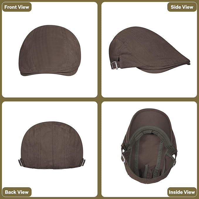 Men's Newsboy Caps 100% Cotton Newsies Flat Hats for Men Adjustable Irish Cabbie Gatsby Hats Ivy Cap for Driving Golf Hunting