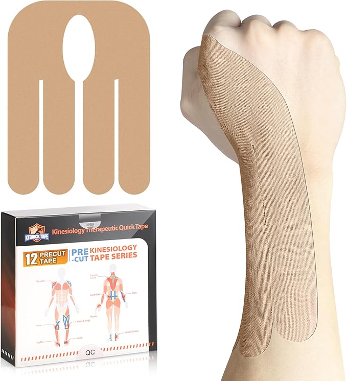 12 Count Kinesiology Tape for Thumb, Pre-Cut Waterproof KTquick Thumb Tape for Thumb Pain Relief Pre Cut, Original Cotton Athletic Tape, Durable Thumb Tape for Sports and Long-Lasting Support (Beige)