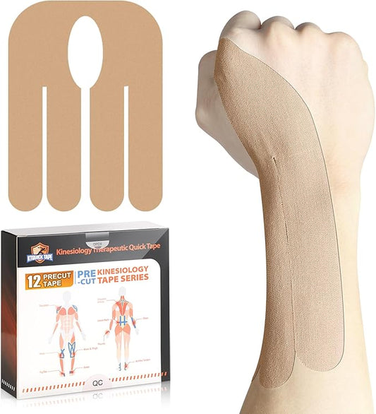 12 Count Kinesiology Tape for Thumb, Pre-Cut Waterproof KTquick Thumb Tape for Thumb Pain Relief Pre Cut, Original Cotton Athletic Tape, Durable Thumb Tape for Sports and Long-Lasting Support (Beige)