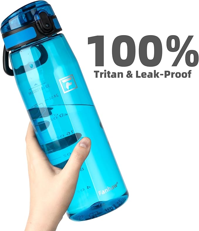 Fanhaw 32 oz Tritan Water Bottle with Chug Lid - Clear, BPA-Free, Lightweight, Wide Mouth, Leak-Proof, Perfect for Gym, Travel, School, Office, and Sports (Classic Blue)