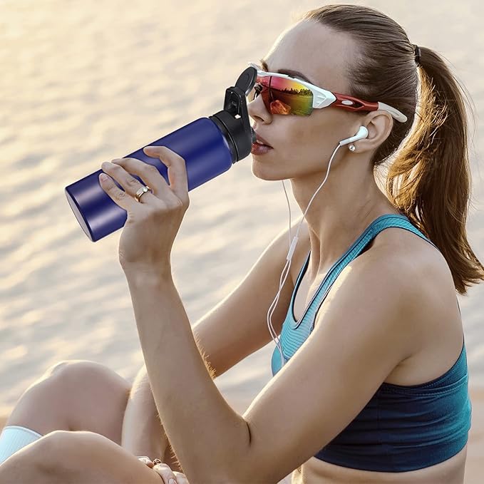 CHENGU 10 Pcs 25oz Reusable Aluminum Water Bottle Bulk Lightweight Outdoor Sports Water Bottles Easy Carry Leak Proof for Travel Gym Camping Hiking Fishing, Snap Lid (Blue)