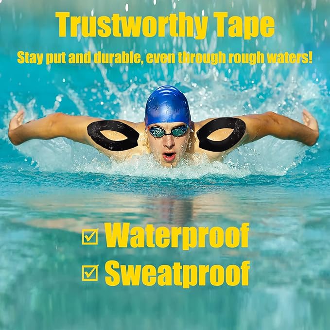 4 Rolls Kinesiology Tape, Waterproof Breathable Muscle Tape Athletic Elastic Tape 16.5ft Uncut Rolls for Knee Pain, Elbow & Shoulder Muscle for Sport Gym Fitness Running, Black