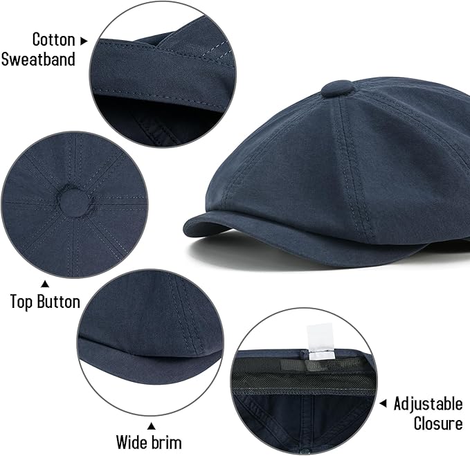 BOTVELA Men's Newsboy Gatsby Hat Cotton Vintage Flat Ivy Cabbie Cap