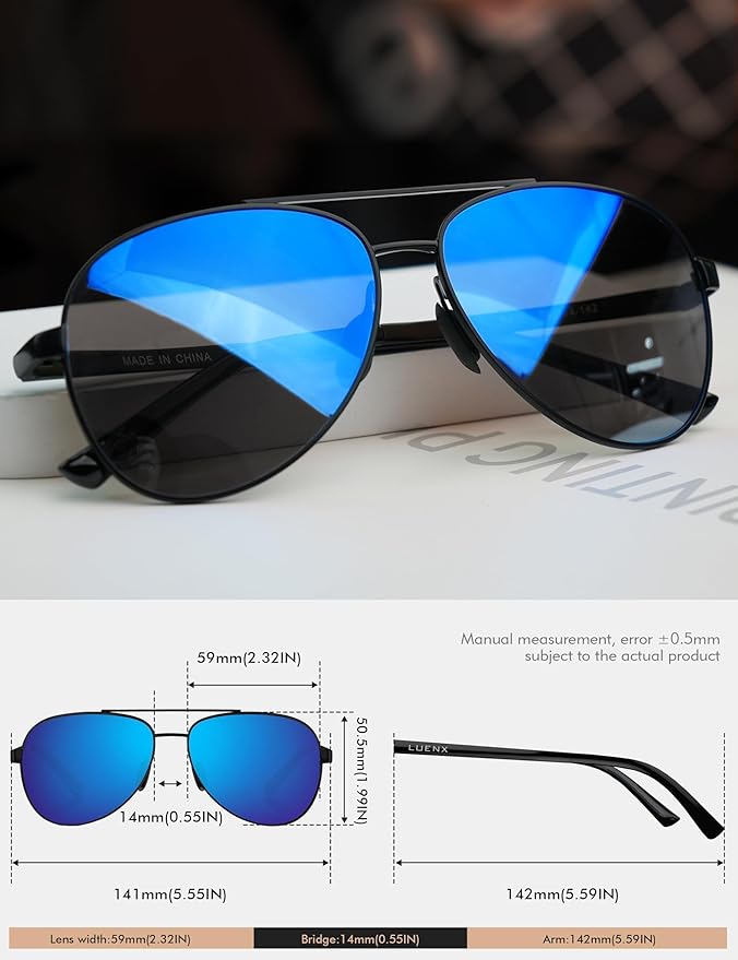 LUENX Aviator Sunglasses for Men Women Polarized - UV400 Protection, Stylish Shades, Driving, Outdoor Activities