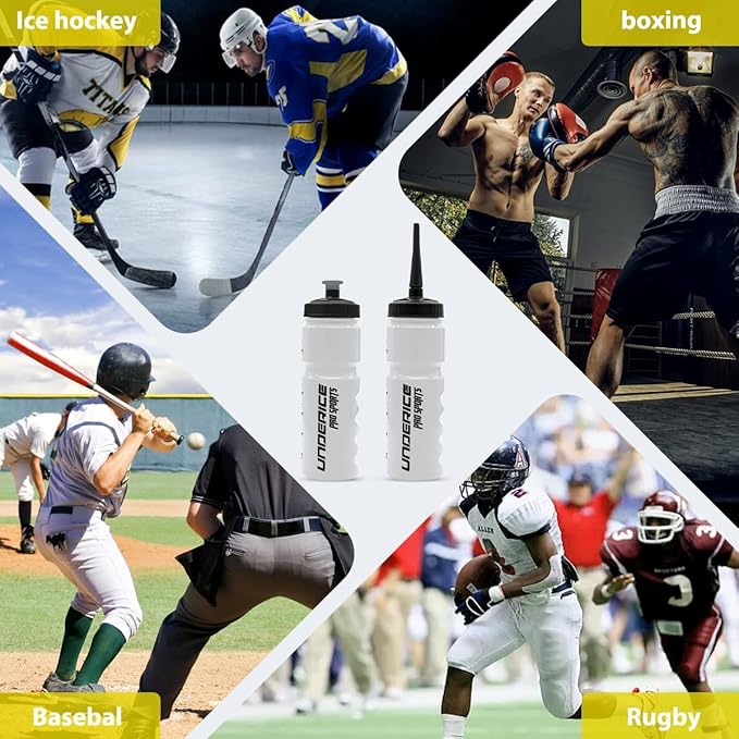 UICE Water Bottle with Straw,25.3oz 2 Pack,Easy Squeeze Bottles Built in Finger Grip,Sport Water Bottles for Hockey,Baseball,Softball,Football,Fitness,.White