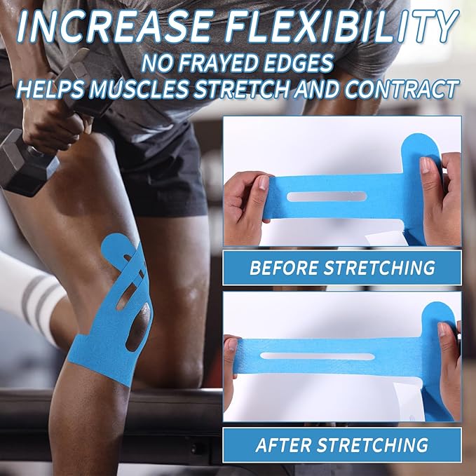 12pcs Precut Tape for Knees, Breathable Elastic Athletic Muscle Tape Strips Flexible, Waterproof Sport Knee Support Patch Stickers for Knee Pain & Stability