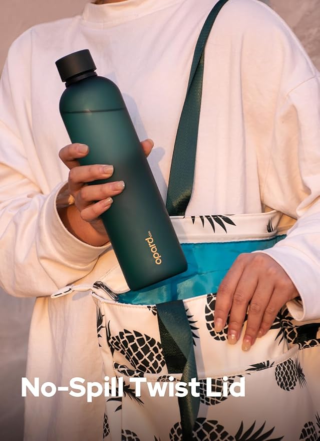 Opard Slim Water Bottle 32oz, Dishwasher Safe Plastic Water Bottle BPA-Free, Leakproof Screw Top, Forest Green, Reusable for Travel School Sport Gym Hiking