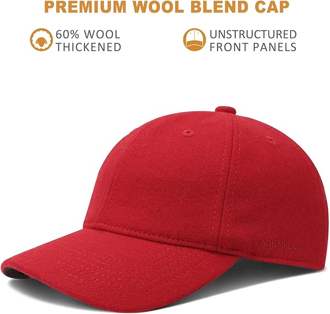 GADIEMKENSD Unstructured Wool Baseball Caps Winter Warm Hat Adjustable