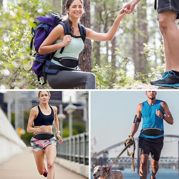 Running Belt Fanny Pack, Running Waist Pack for Women & Men USA Patented Hands-Free Reflective Runner Pouch Belt Fitness Workout Bag No-Bounce Adjustable Sport Travel Fanny Pack Cell (Black)