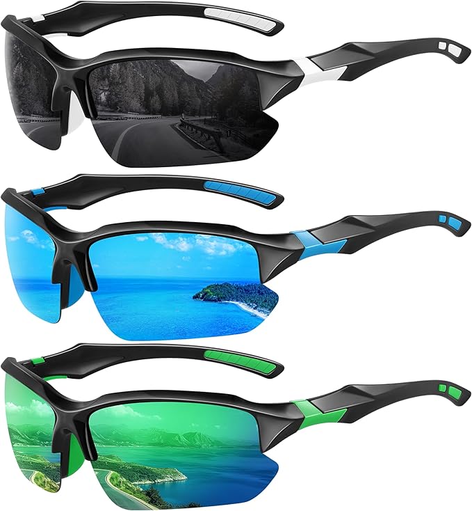XVXV Polarized Sports Sunglasses for Men - UV Protection Half Frame Sun Glasses for Running Fishing