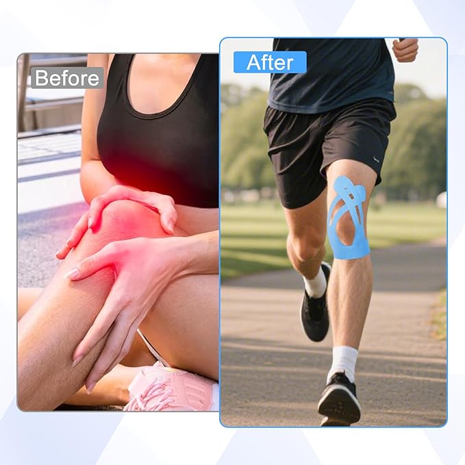 10 Pcs Precut Kinesiology Tape for Knees,Kinesiology Ankle Tape,Waterproof Elastic Knee Kinetic Tape,Breathable Latex-Free Tape for Knee Support and Stability,Pain Relief(Blue)