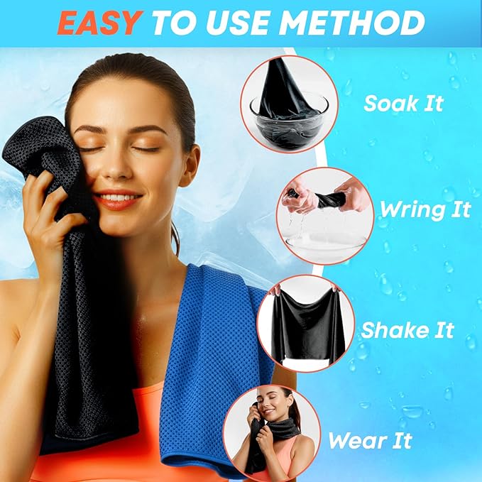 4 Pack Cooling Towels (40"x 12"), Soft Breathable Gym Towels, Outdoors Ice Towel for Neck and Face, Camp Essentials Microfiber Sweat Towels for Gym, Run, Yoga, Workout, Travel, Climb