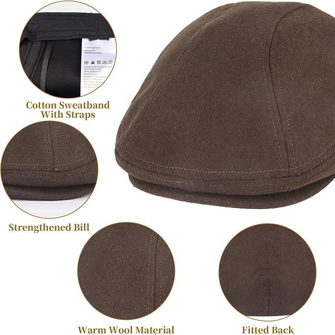 YDO DENSER Men's Newsboy Caps Wool Gatsby Beret Hat Retro Irish Driver Flat Cap Classic Dress Hat Fitted Caps for Golf