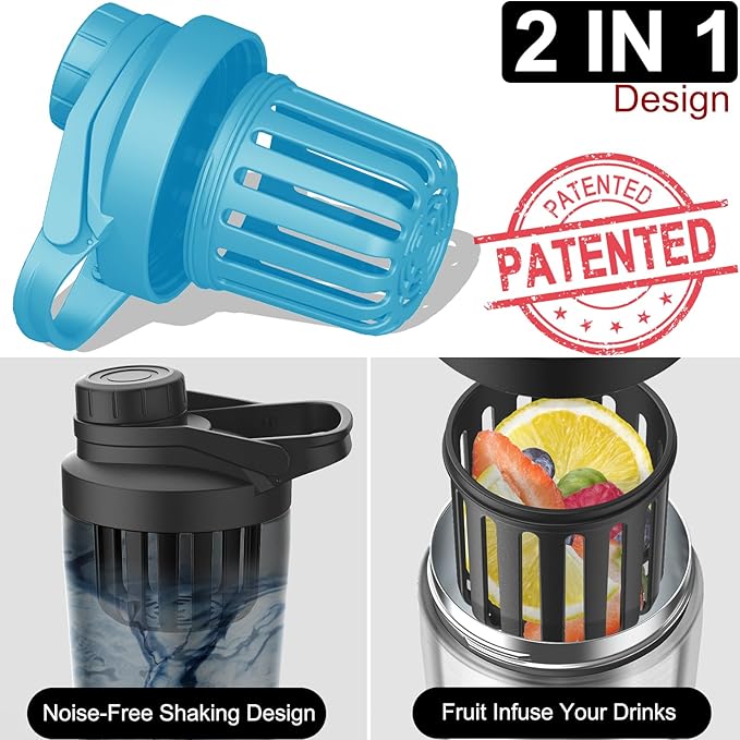 Stainless Steel Shaker Bottle with Noise-Free Design - Patented 24 oz Insulated Metal Shakers Bottles Cup for Protein Mixes and Pre Workout 100% Leak Proof (Ocean Dream)