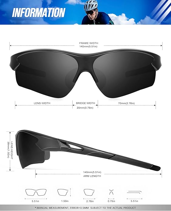 KALIYADI Sports Sunglasses for Men, Polarized Sun Glasses for Men Women Youth Baseball Softball with UV Protection
