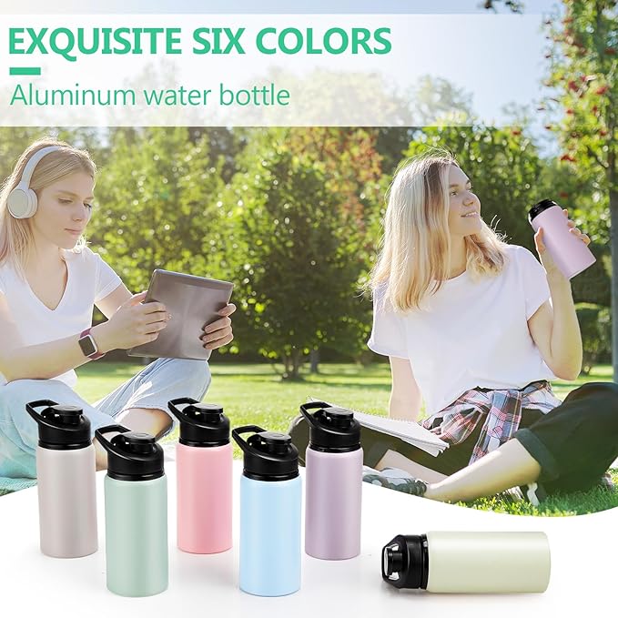 Domensi Aluminum Water Bottle Bulk Reusable Water Bottle, Lightweight Easy Carry Leakproof with Snap Lid Travel Bottles, for Gym Outdoor Sports Cycling Camping Fishing(20oz, 24 Pack)