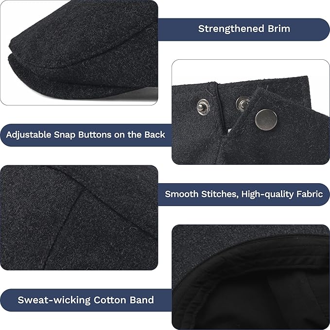 KUJUHA Newsboy Hats for Men Flat Irish Cabbie Ivy Gatsby Newsboy Driving Hat Hunting Cap Winter Hat