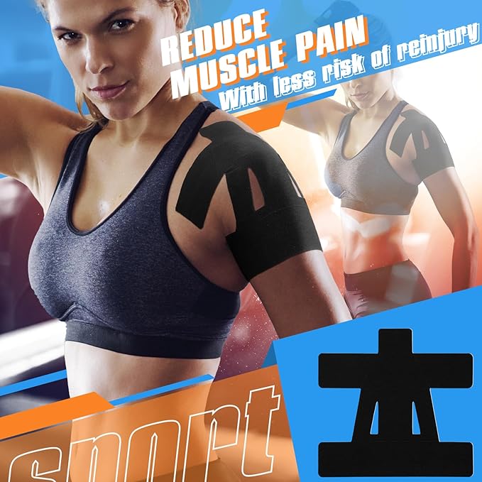 20 Count Kinesiology Tape for Shoulder Pain Relief Pre Cut Sports Waterproof Breathable Enhance Elastic Kinesiology Athletic Tape for Shoulder Support and Muscle Sports(Black)