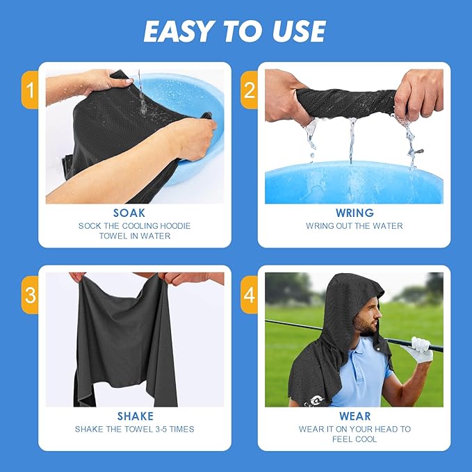 2 Pack Cooling Hoodie Towels, Instant Cooling Towels for Neck and Face, UPF 50 Sun Protection, Ice Towel for Hot Weather, Head Towel for Sports, Camping, Cycling & More Activities