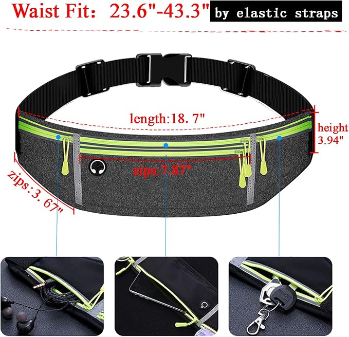 Waist pack sport running Belt Pack with adjustable Strap for running hiking travel outdoors sport (Grey, 4 Pockets)