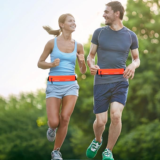 Slim Running Belt For Men and Women Waist Fanny Pack Phone Holder Pouch Bag Reflective Zipper Pocket Workout Cycling Fitness Orange