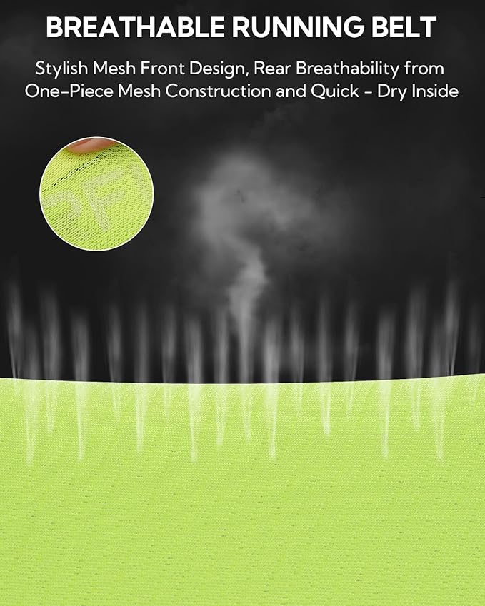 WATERFLY Running Belt Fanny Pack: Breathable 3 Pocket Waist Bag for Men Women Workout Exercise Fitness Phone Holder Fits All Phones - Runner Marathon Jogging Race Belt with Bib Clip Yellow