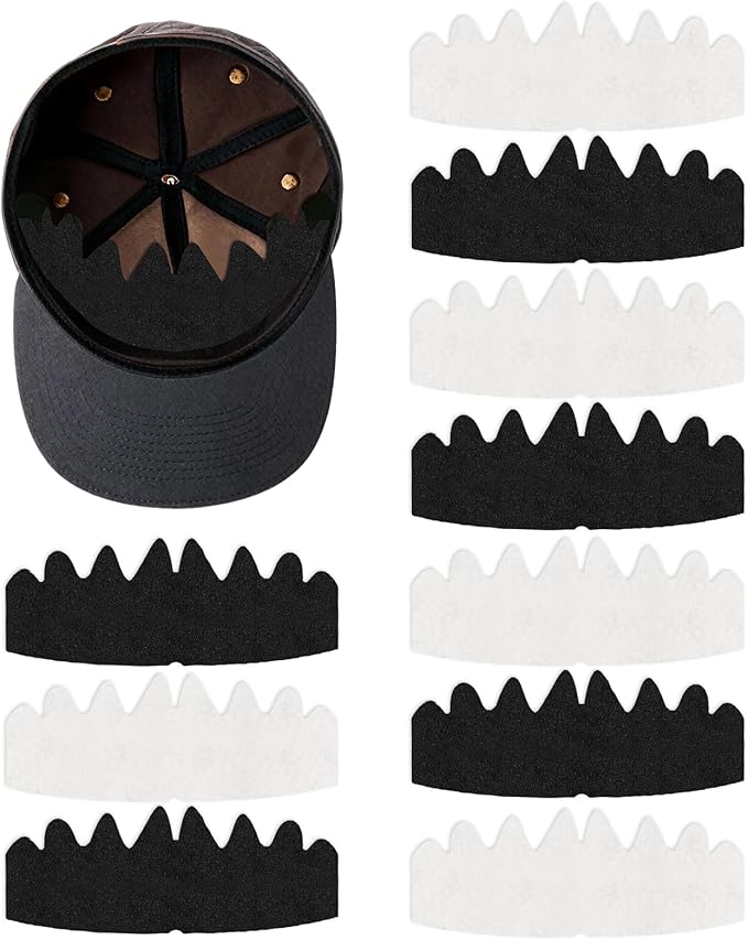 10 PCS Baseball Caps Inserts, Flexible Washable Reusable Hat Sweat Liner, Hat Liners Sweat Protection, Hat Shaper Insert, Hat Stiffener, Baseball Cap Sweat Liner (Black & White)