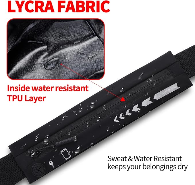 USHAKE Slim Running Belt for Women Men-Runners Phone Holder Fanny Pack, Adjustable, Bounce Free Waist Pouch bag for Workout, Money Belt, Run Gear Accessories Black