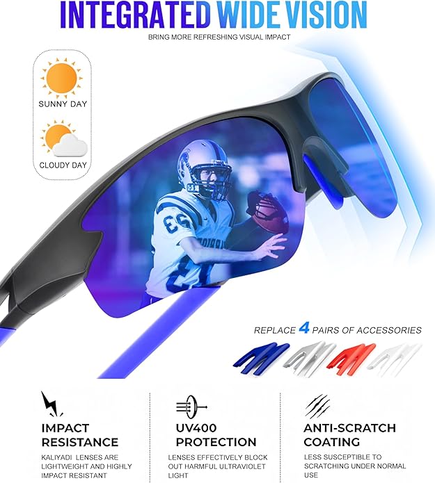 KALIYADI Sports Sunglasses for Men, Polarized Sun Glasses for Men Women Youth Baseball Softball with UV Protection
