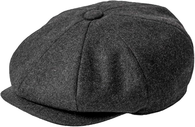 Men Wool Blend 8 Panel Newsboy Cap Tweed Cabbie Hat Snap Brim