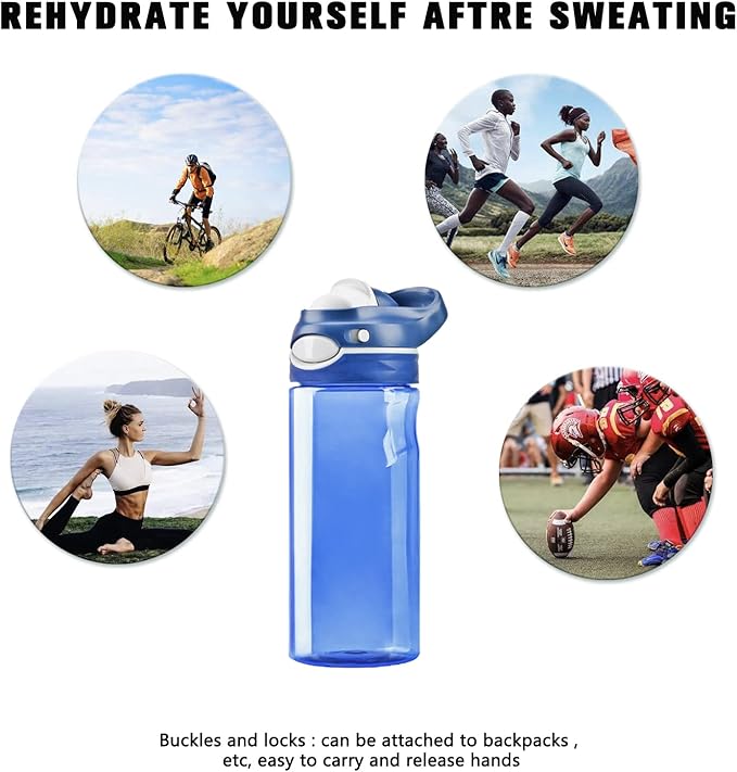 DEARART 20oz Blue Sport Water Bottle with No Straw, Leakproof Clear Bottles Has Handle, Wide Mouth Easy Clean Carry Easily, Suit Sports School Office Yoga Gym Home etc.