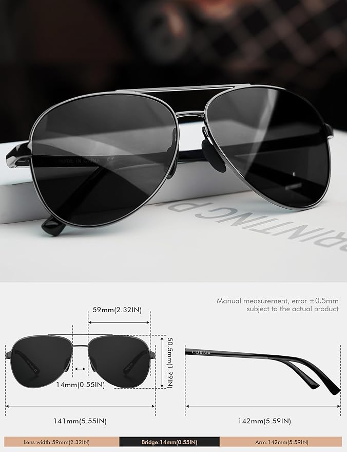 LUENX Aviator Sunglasses for Men Women Polarized - UV400 Protection, Stylish Shades, Driving, Outdoor Activities
