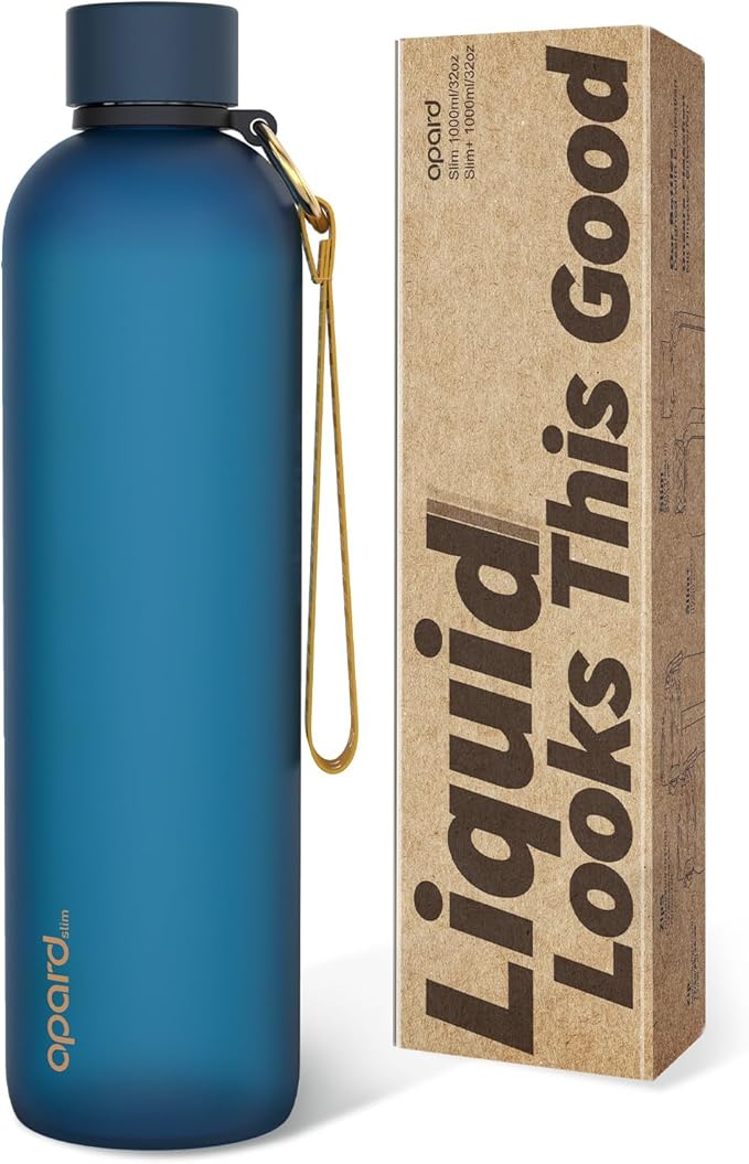 Opard Slim Water Bottle 32oz, Dishwasher Safe Plastic Water Bottle BPA-Free, Leakproof Screw Top, Midnight Blue, Reusable for Travel School Sport Gym Hiking