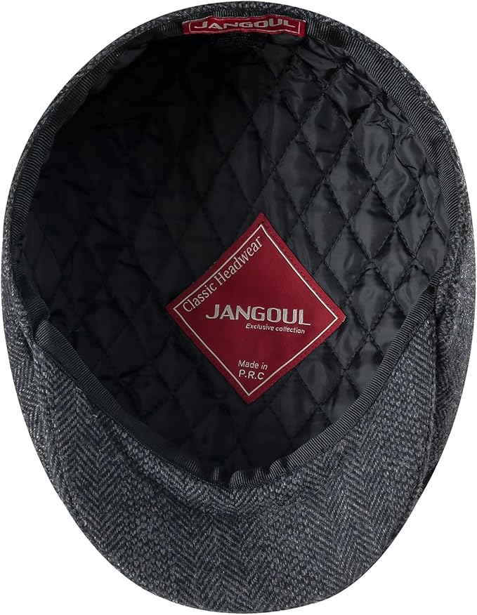 Men Wool Blend 8 Panel Newsboy Cap Tweed Cabbie Hat Snap Brim