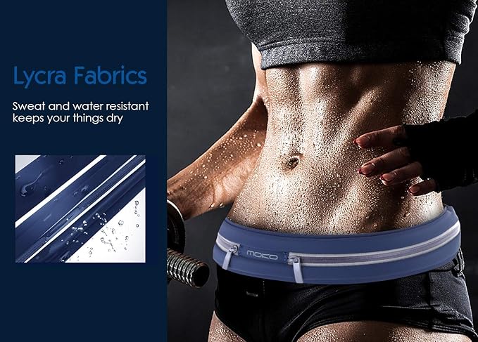 MoKo Sports Running Belt,Outdoor Dual Pouch Sweatproof Reflective Slim Waist Pack,Fitness Workout Belt Fanny Pack Compatible with iPhone 11/11 Pro Max/X/Xr/Xs Max/8/7, Galaxy Note 10/10 Plus, S20/S10