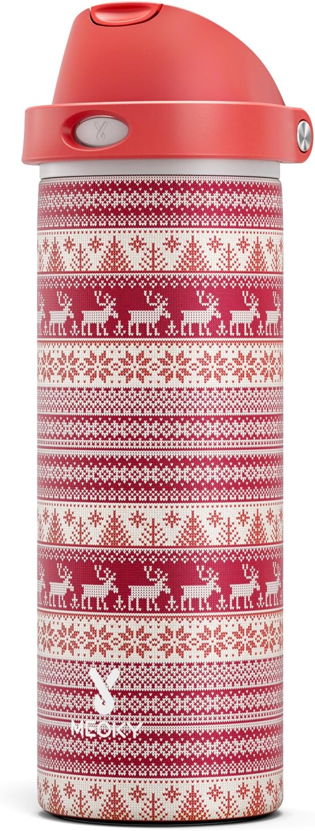 24 oz Insulated Water Bottle for Christmas: Meoky Stainless Steel Water Bottle with Straw and Spout Lid - Leak Proof, Cold for 24 Hours, Fits in Car Cup Holder, Christmas Gifts for Adults, Winter Trio