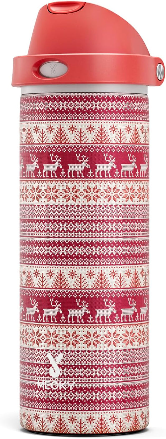 24 oz Insulated Water Bottle for Christmas: Meoky Stainless Steel Water Bottle with Straw and Spout Lid - Leak Proof, Cold for 24 Hours, Fits in Car Cup Holder, Christmas Gifts for Adults, Winter Trio