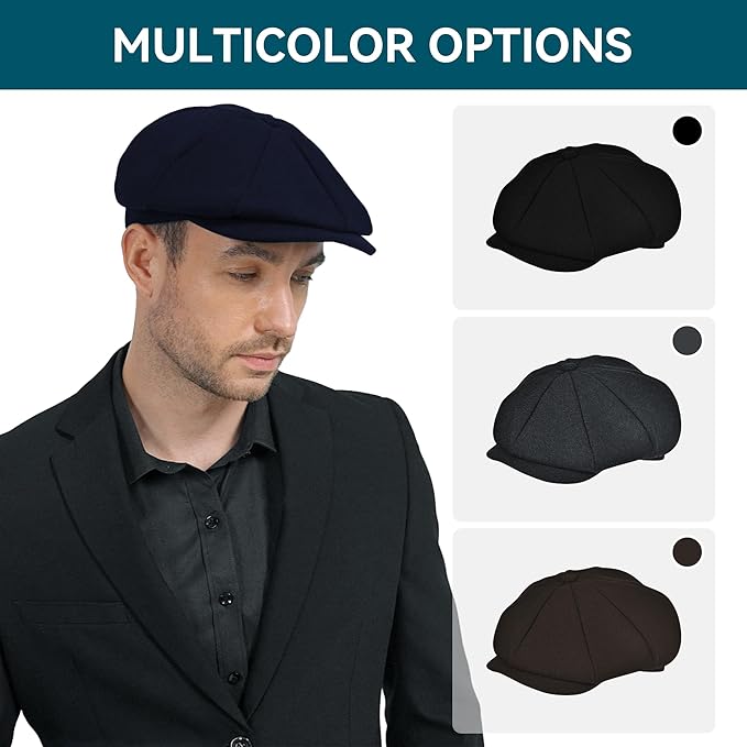 POUDAY Wool Blend Newsboy Cap for Men Irish Cap Newsboy Hat Newsies Cabbie Hat