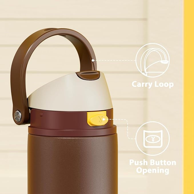 24 oz Insulated Water Bottle with Straw: Meoky Stainless Steel Metal Water Bottle with 2-in-1 Lid - Leak Proof, Cold for 24 Hours, Fits in Car Cup Holder, BPA-Free for Travel Sports Gym, Cocoa