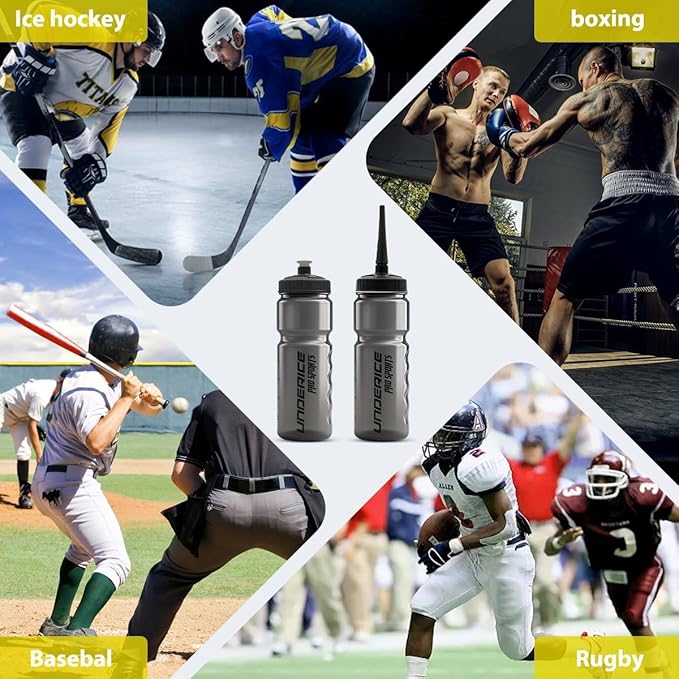 UICE Water Bottle with Straw,25.3oz 2 Pack,Easy Squeeze Bottles Built in Finger Grip,Sport Water Bottles for Hockey,Baseball,Softball,Football,Fitness,Transparent Black