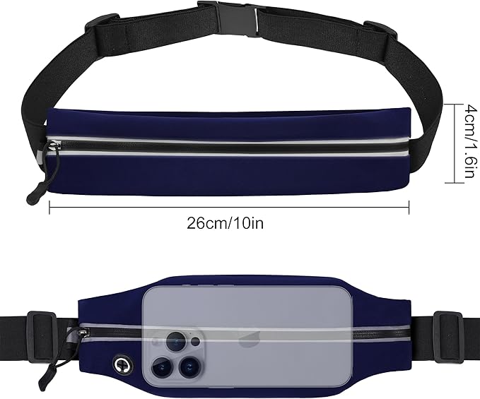 Slim Running Belt For Men and Women Waist Fanny Pack Phone Holder Pouch Bag Reflective Zipper Pocket Workout Cycling Fitness